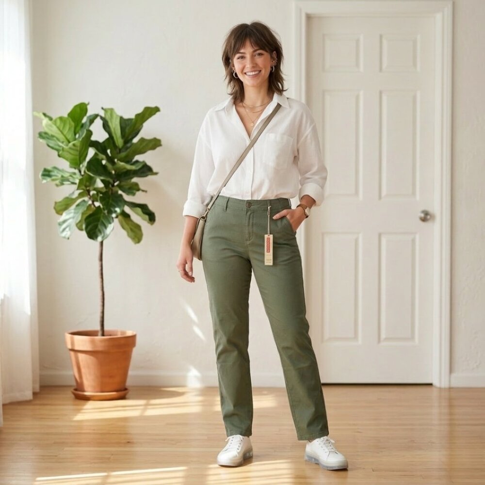Khakis & Co NWT Army Green Stretch Chinos Size 10 Utility Pants Vintage Look